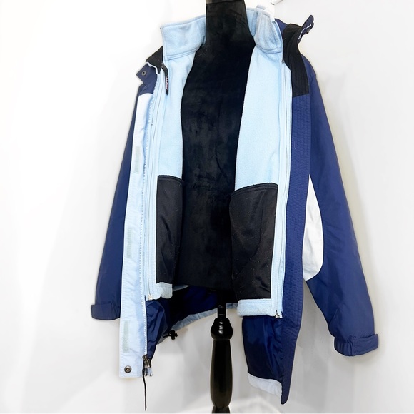 Vintage Two Tone Blue Two Layer Fleece + Winter Jacket Thick Warm Three Pockets - Picture 6 of 11